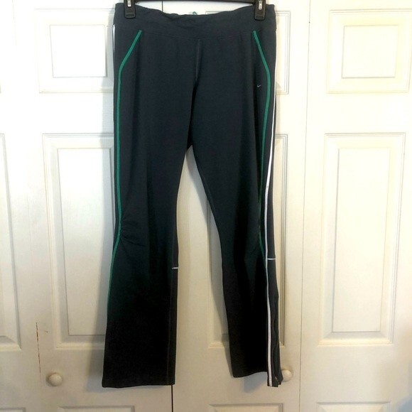 NIKE FIT DRY Gray Green White Stripe Track Pants Sweatpants Large Stretch - Picture 1 of 11